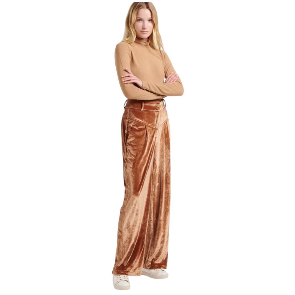 Stella Pardo High Waist Wide‎ Leg Velour Camel Velour Size Small NWT MSRP$250